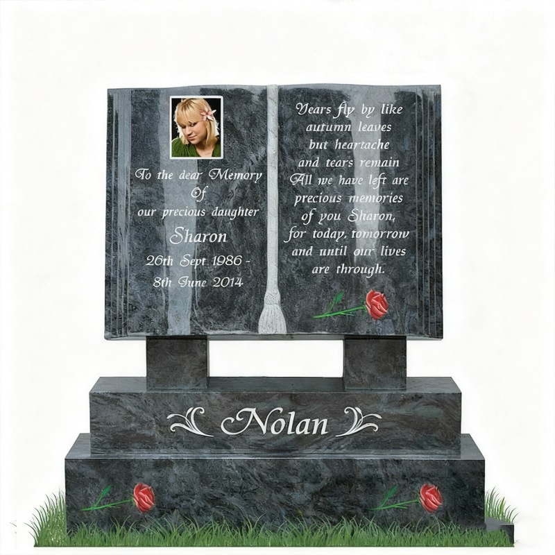 Pamätný žulový náhrobok v tvare knihy