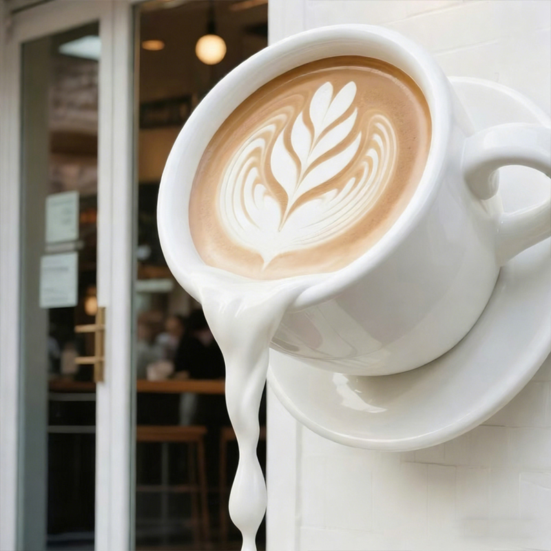 Dekoratívna socha plávajúceho pohára na kávu zo sklenených vlákien