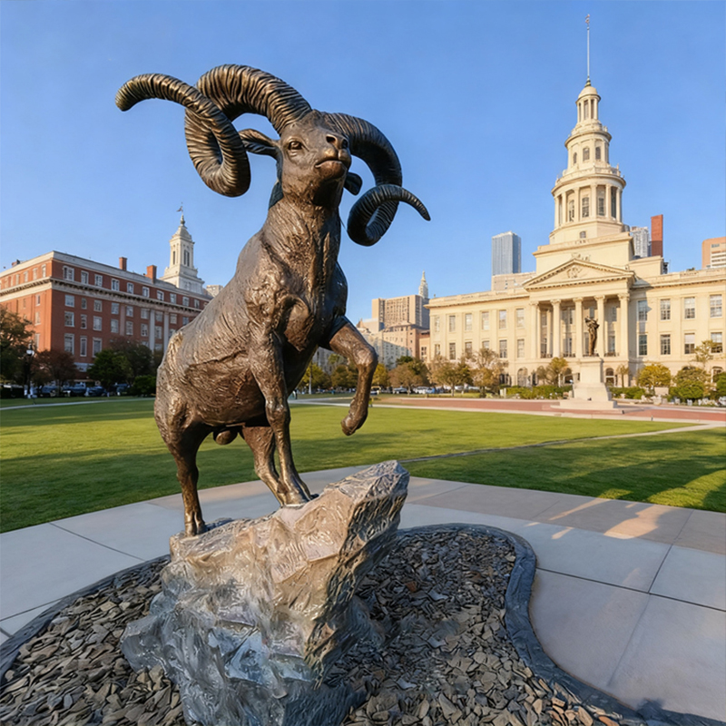 Bronzová socha barana veľkého rohu – vonkajšia záhradná dekorácia