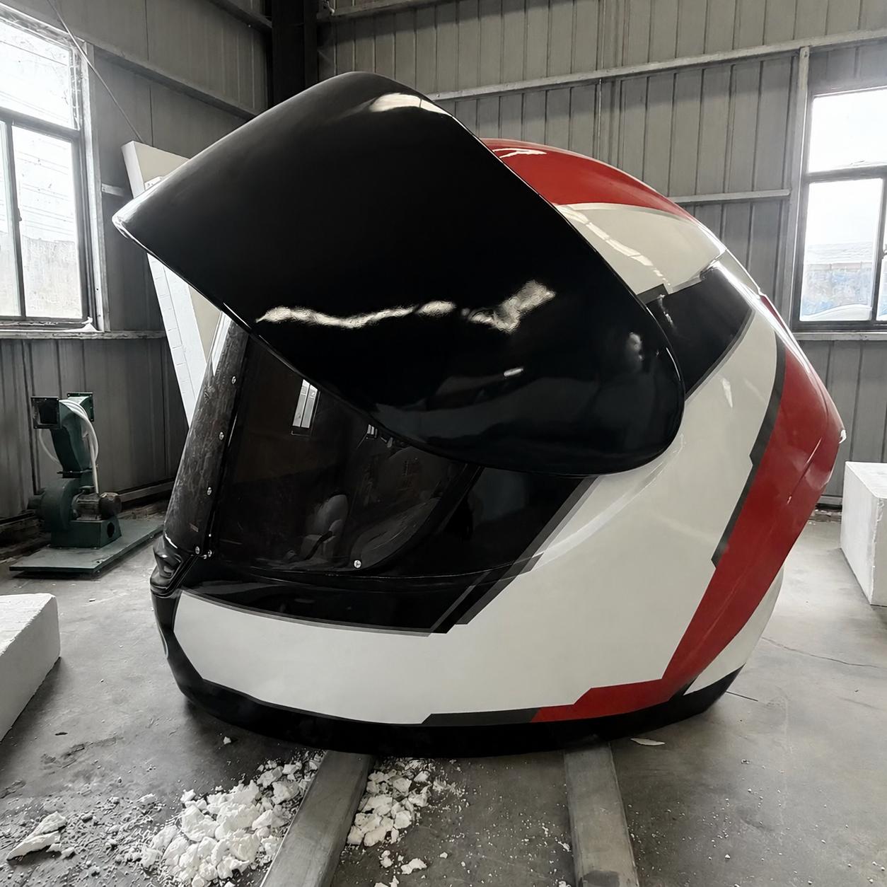 Ako sa vyrába obrovská plastika motocyklovej prilby zo živice – a kto ich vyrába v mierke?